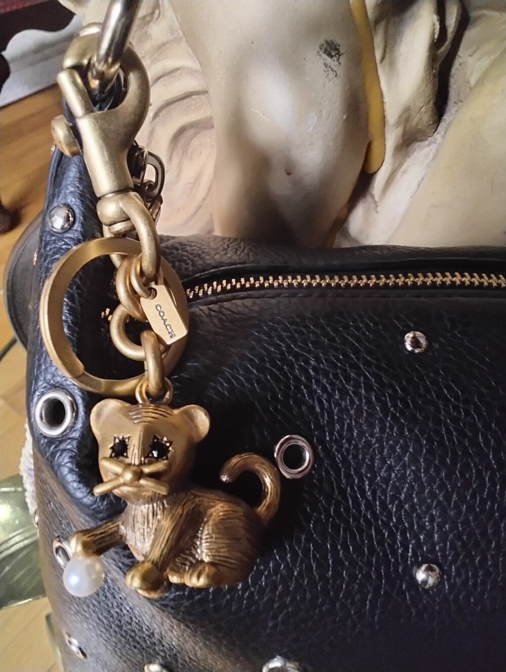 Coach Abby Leather Studded Grommet Crossbody Bag With Coach Cat Charm - Picture 13 of 14